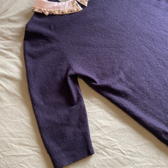 Ted Baker London Navy Embellished collar Sweater. 3/4 sleeves. Size 2 - Picture 5 of 10